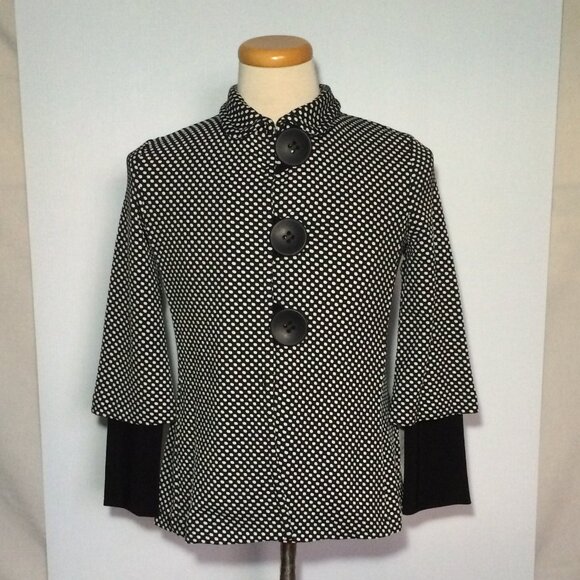 NWT Joseph Ribkoff Womens Jacket Sz 6 Black White Polka Dots Long Sleeve Button - Picture 1 of 10